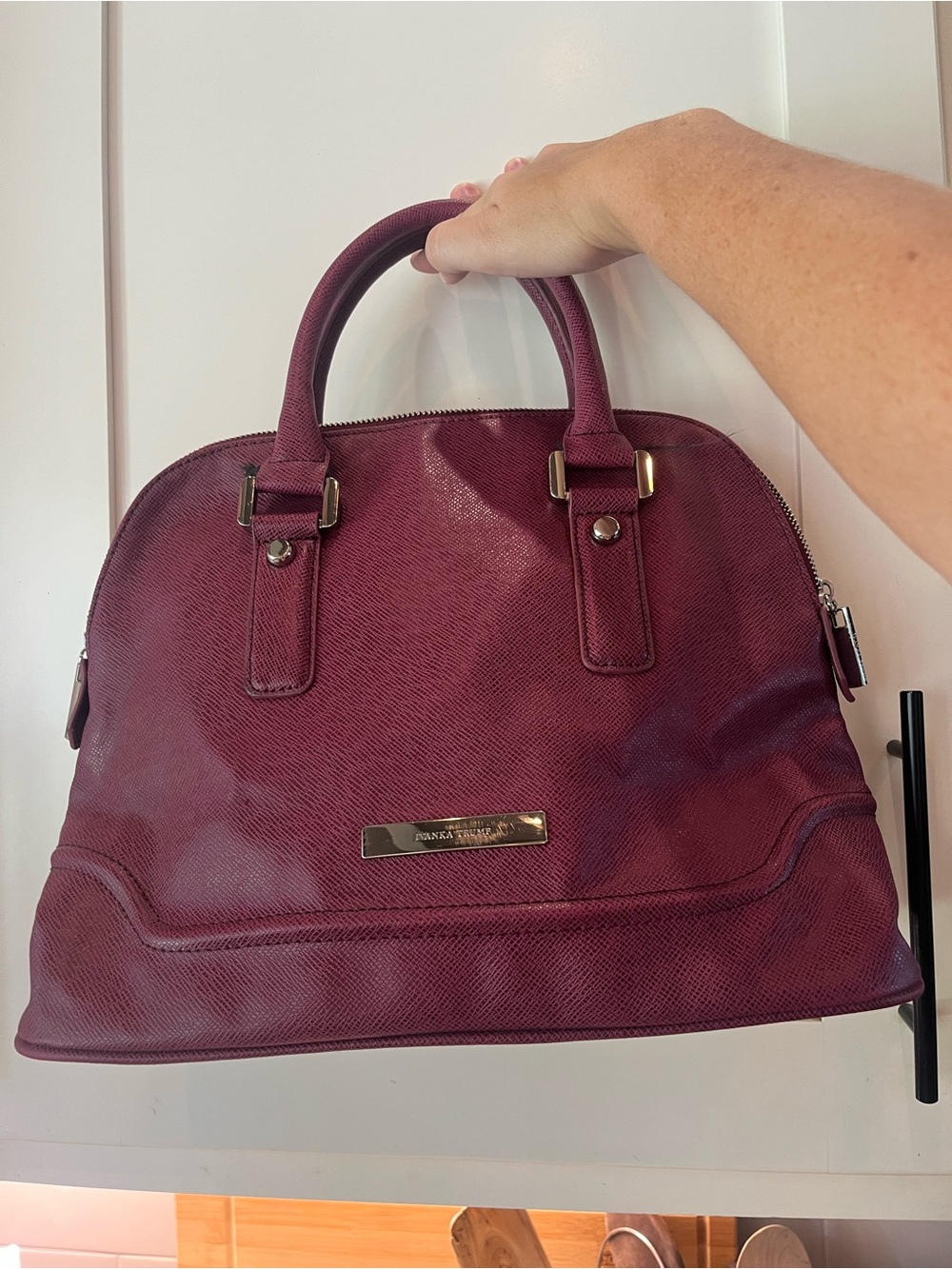 Ivanka Trump Plum Dome Satchel with Gold-Tone Accents